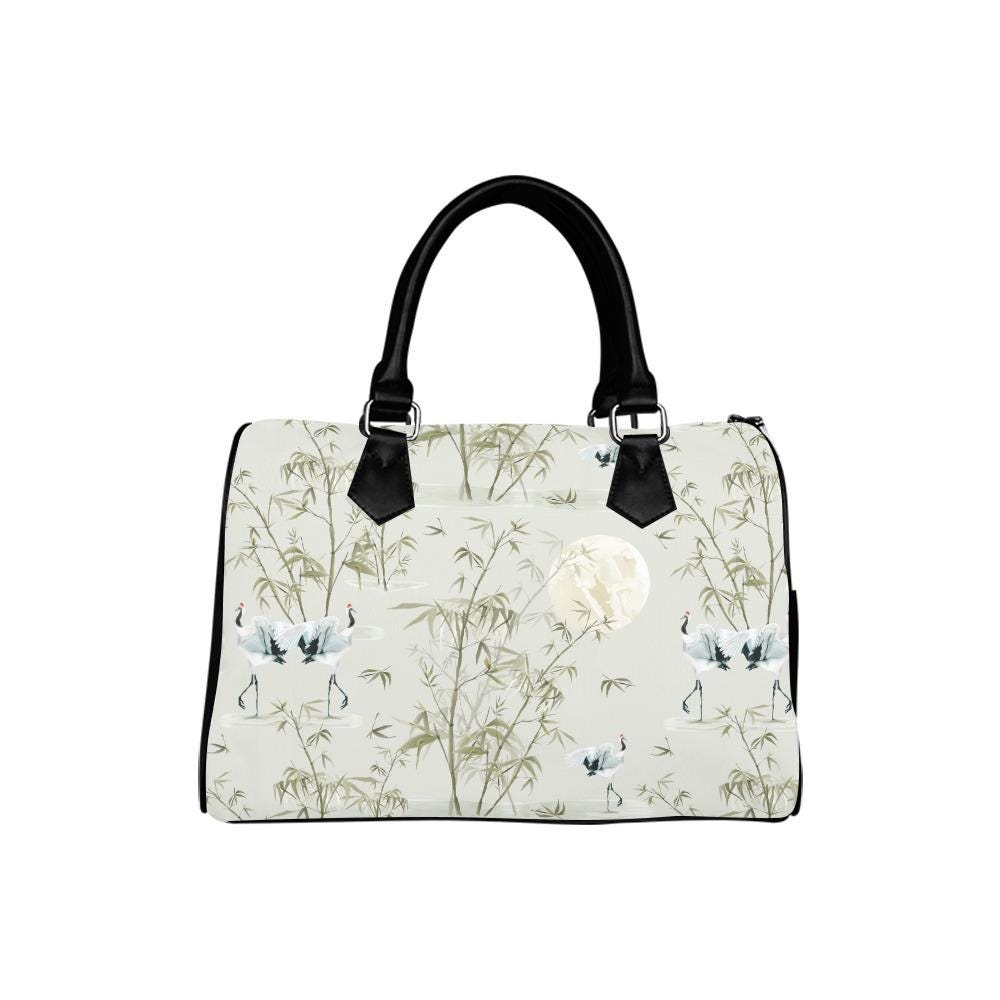 Crane Moon Bamboo Barrel Handbag – Asian Zen Art Japandi Purse