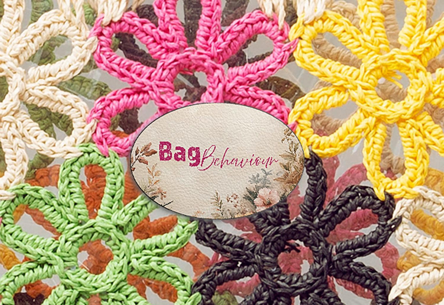 Colorful Crochet Flower Straw Bag – Boho 70s Retro Beach Summer Tote