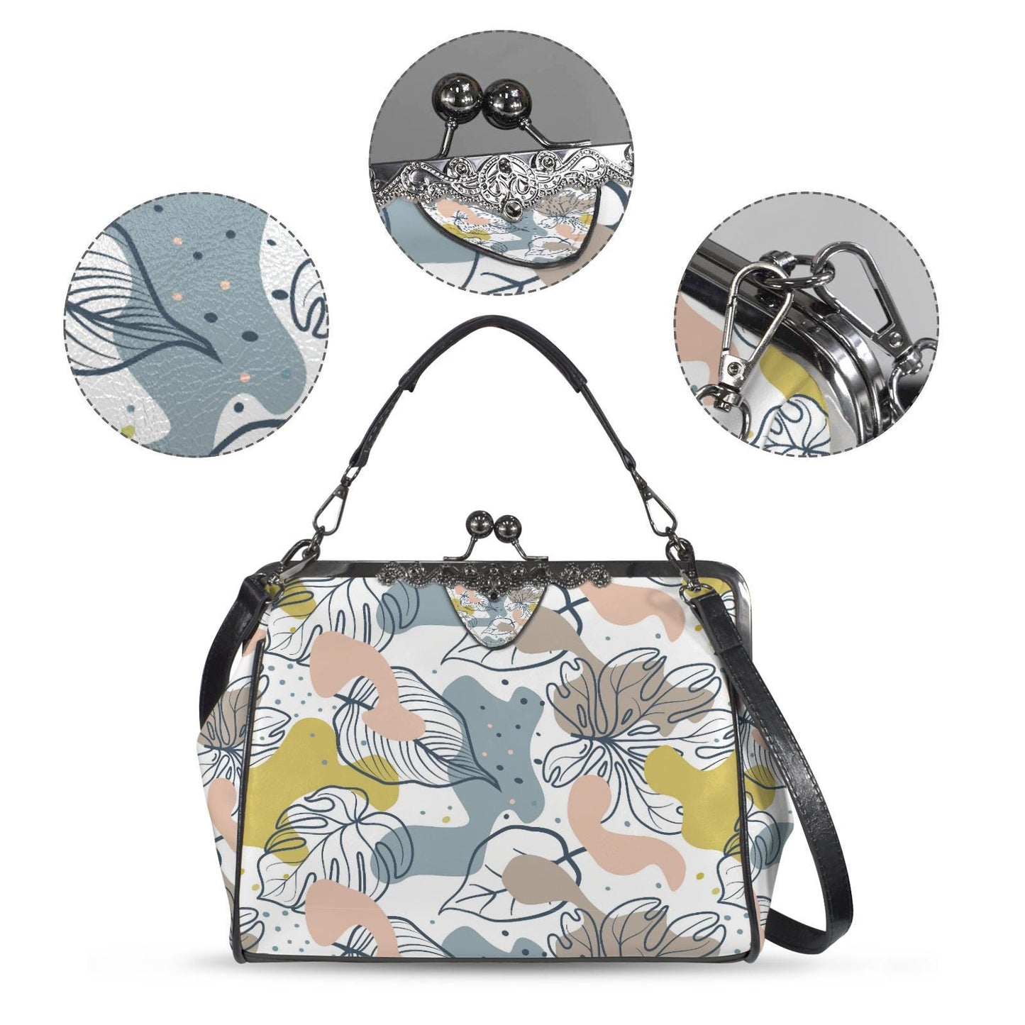 Retro 60s Floral Kisslock Crossbody Bag – Vintage Pastel Feminine Handbag