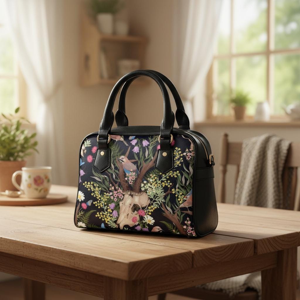 Dark Academia Shoulder Handbag – Vintage Style Vegan PU Leather Handbag