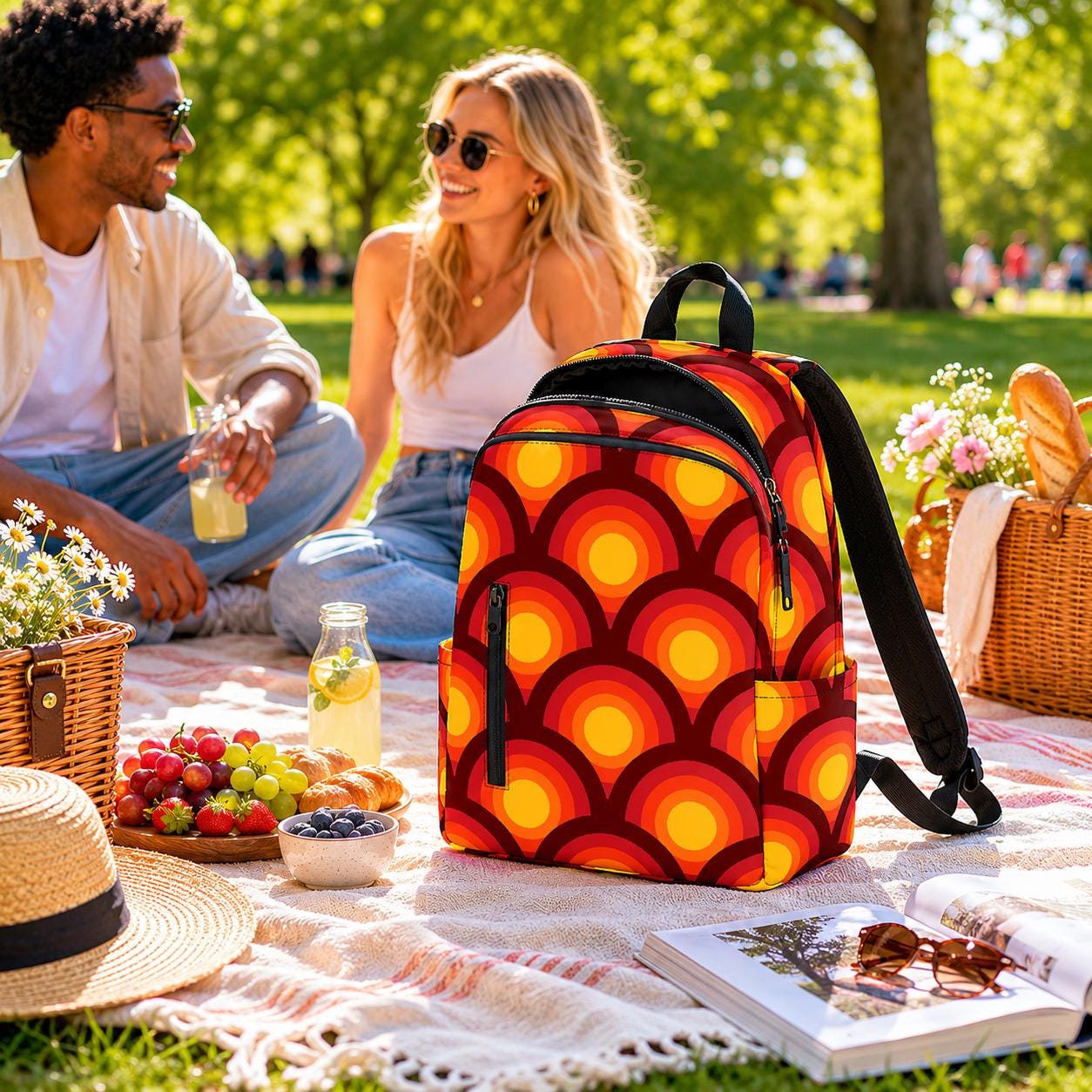 Retro 70s Backpack – Orange Red Yellow Twill Daypack