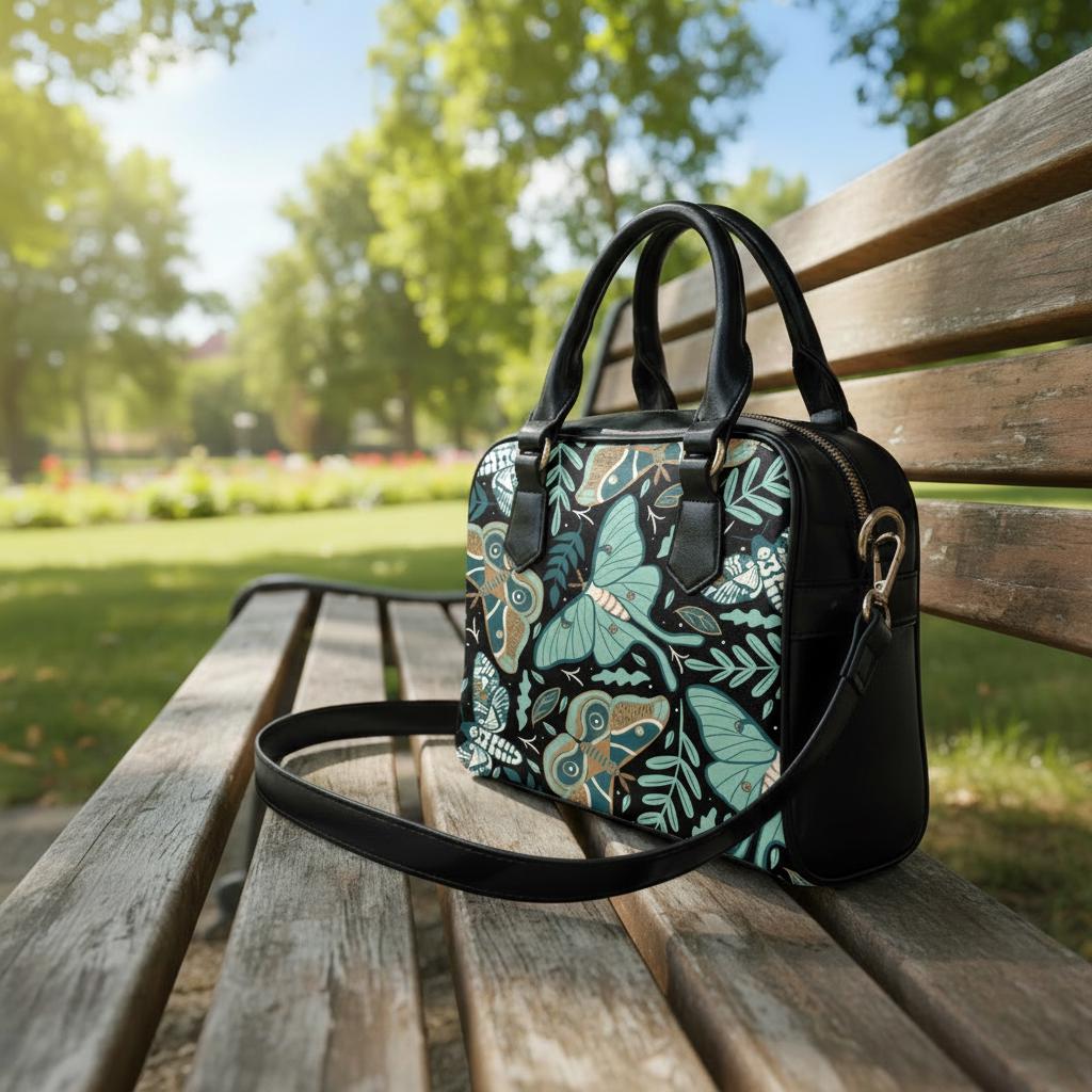 Dark Academia Moths & Moon Shoulder Top Handle Handbag