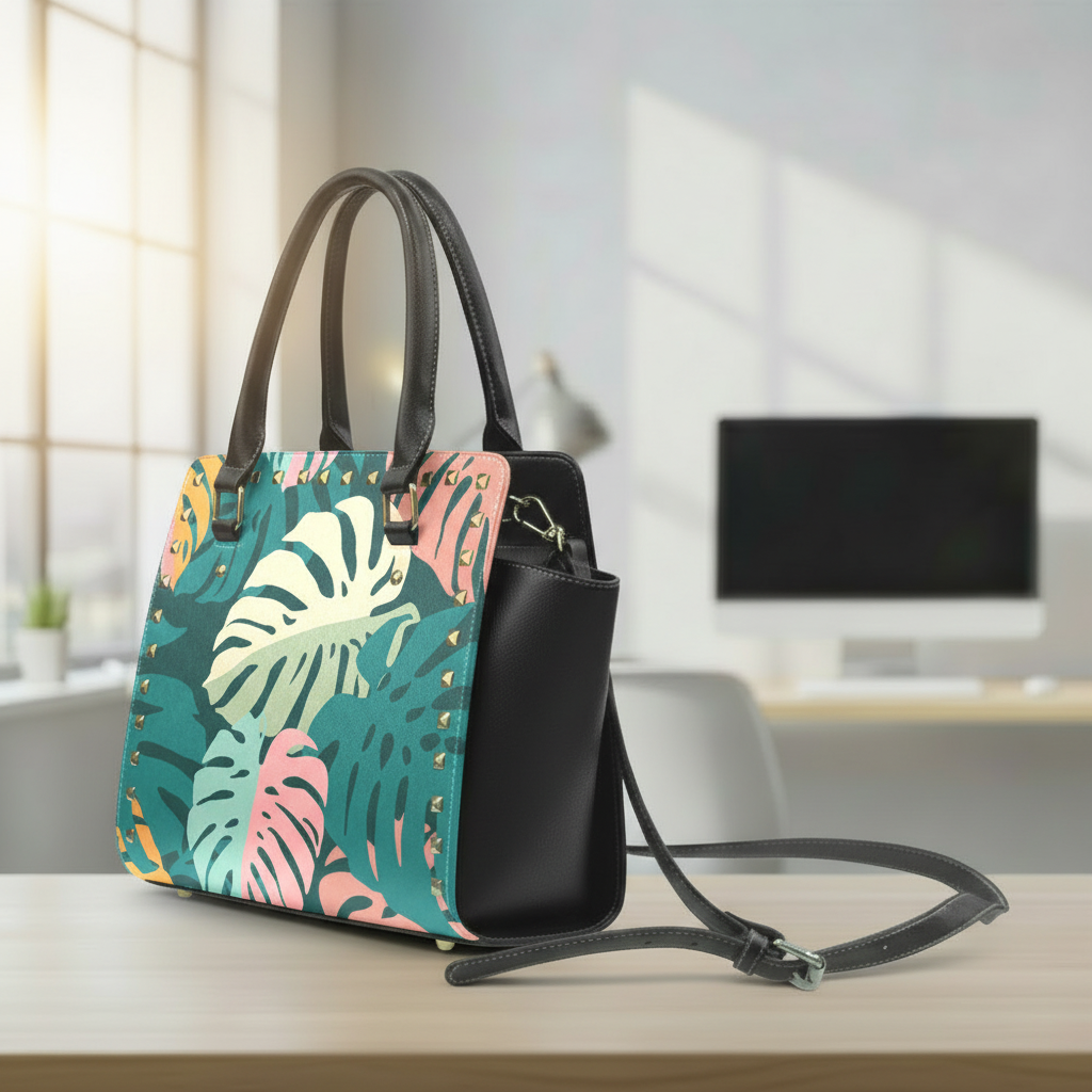 Retro 70s Monstera Rivet Shoulder Bag – Midcentury Print Handbag
