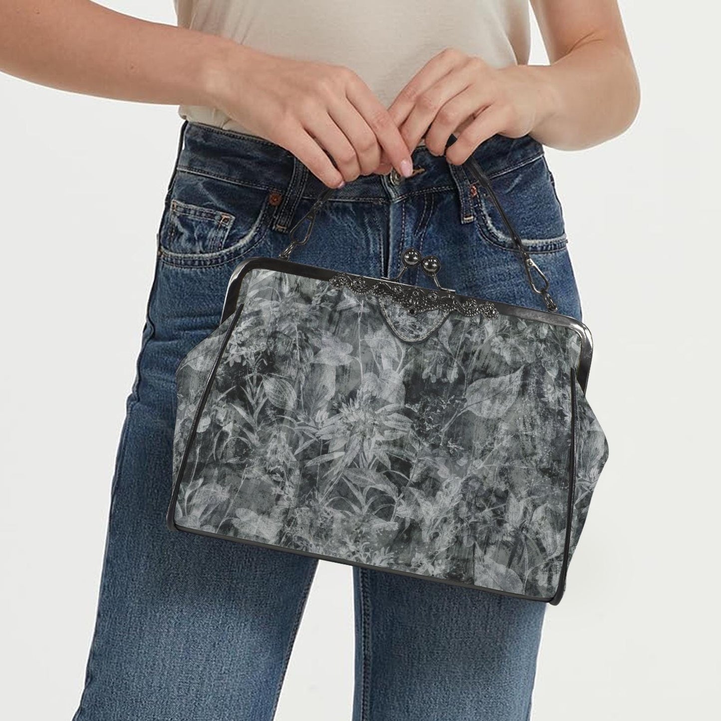 Dark Academia Moody Floral Vintage Kisslock Bag - Victorian Gothic Crossbody