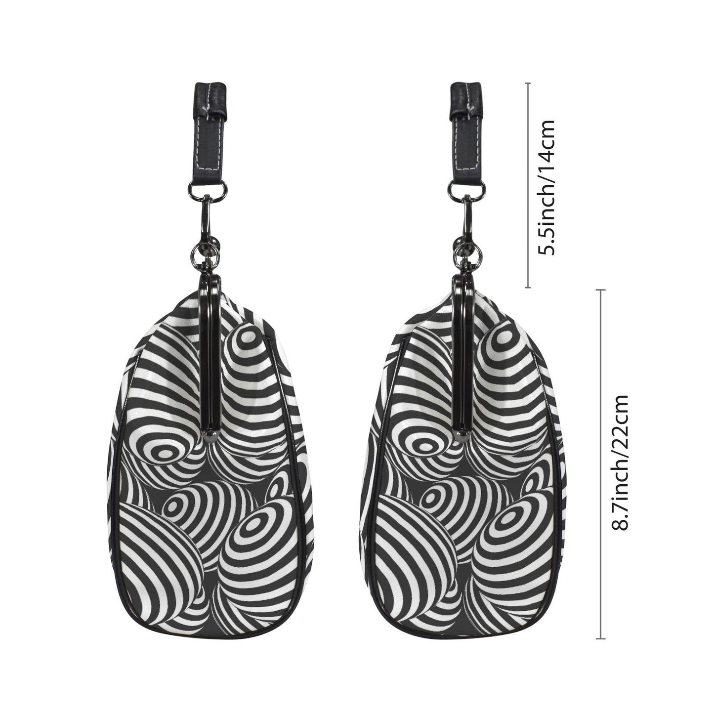 Black White Op-Art Kisslock Crossbody Bag – Vintage 80s Monochrome Handbag