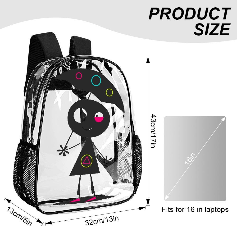 Clear PVC Backpack, Monster Graphic, Travel Work School Bag