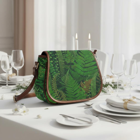 Green Fern Shoulder Saddle Bag – Dark Academia Botanical Handbag