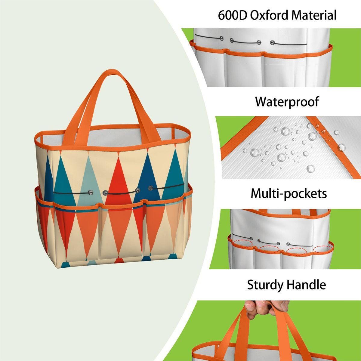 Retro 70s Gardening Tool Organizer Bag – Orange Blue Beige Flower Power Tote