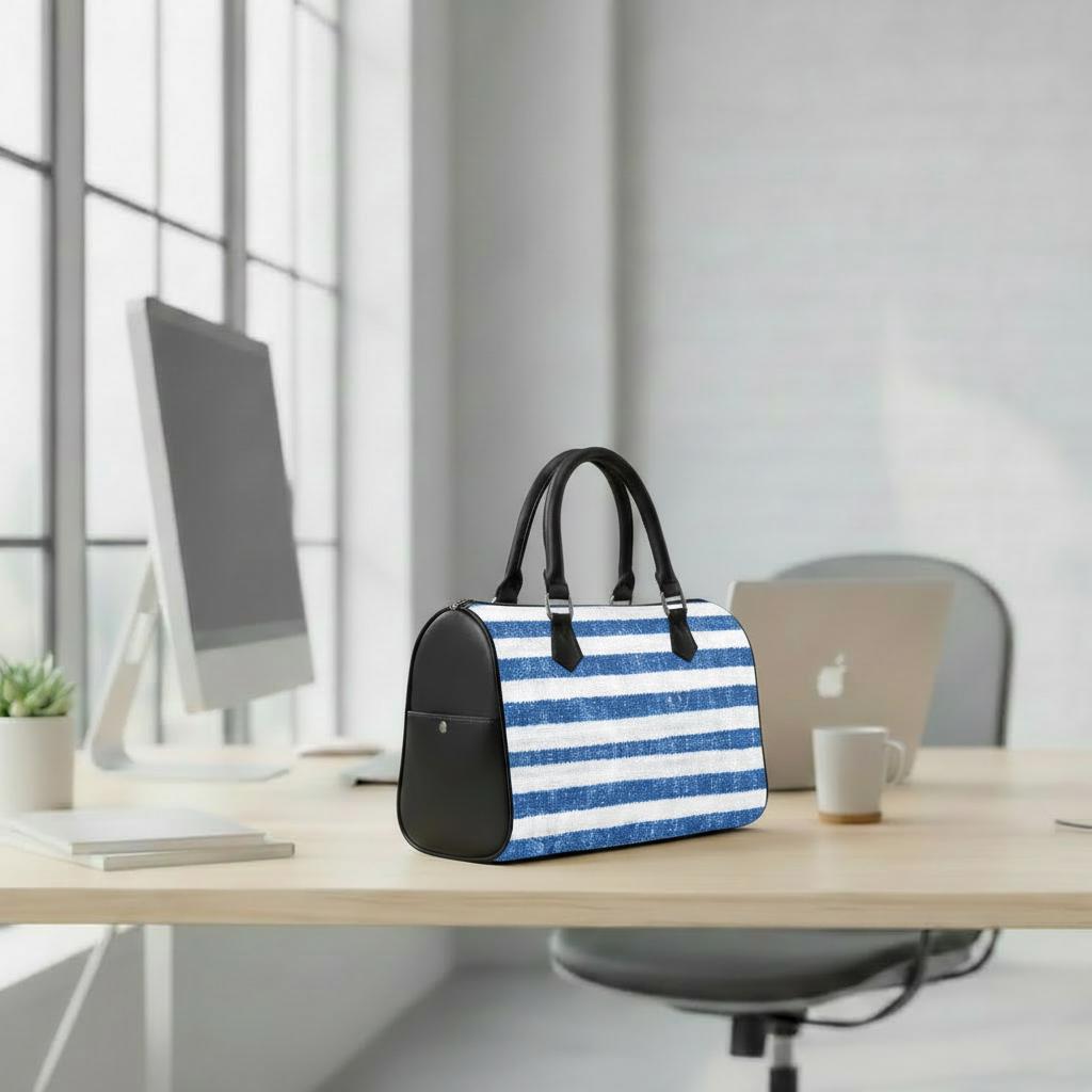 Sac à main en toile à rayures bleues et blanches – Sac à main végétalien en similicuir d'inspiration nautique