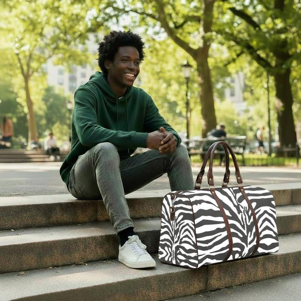 Black White Zebra Print Travel Bag – Waterproof Vegan Weekender Duffle