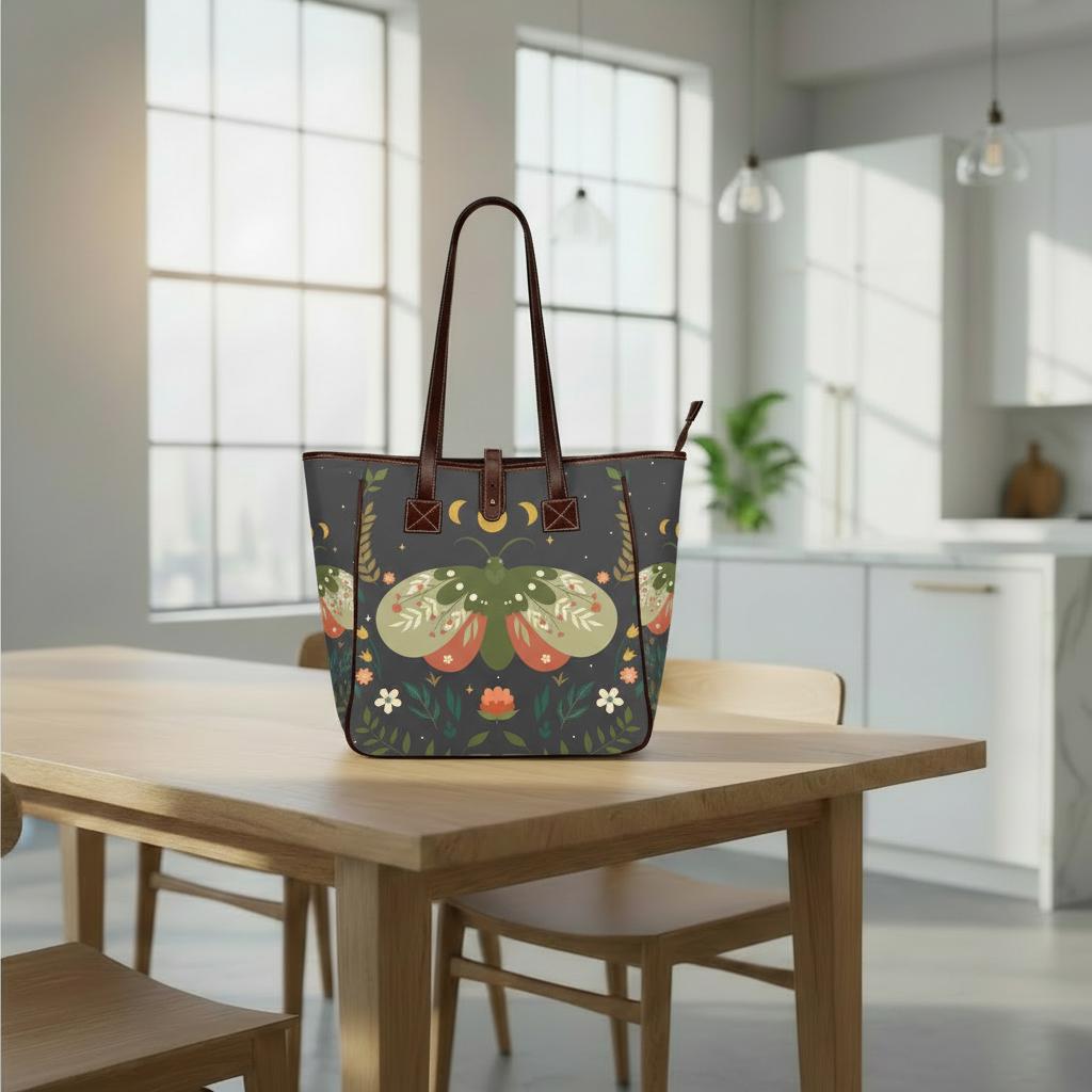 Moths & Moon Dark Academia Style Handbag – Classic Large Tote Bag