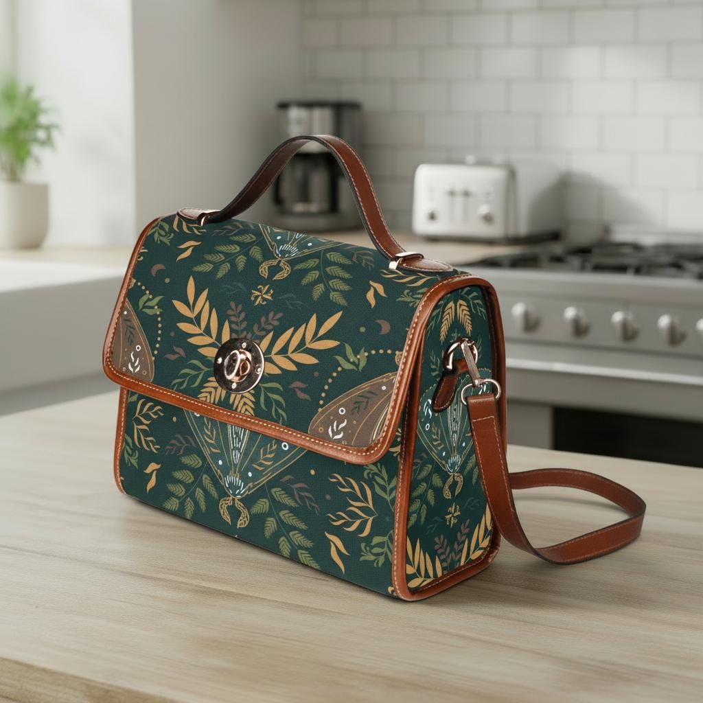 Nordic Folkloric Pattern Canvas Crossbody Bag – Modern Heritage Vintage Handbag
