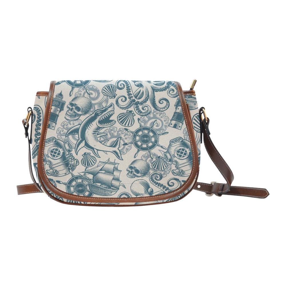 Sacoche nautique requin vie marine – Sac bandoulière marin vintage