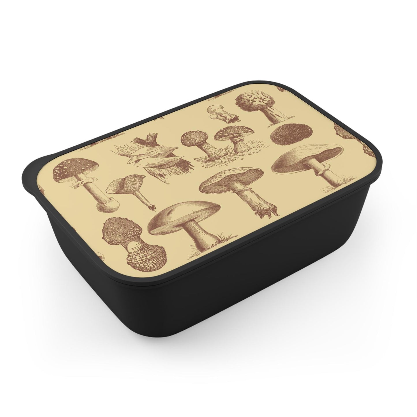 Vintage Mushroom Print Eco Bento Box: Botanical Bioplastic Lunch Kit
