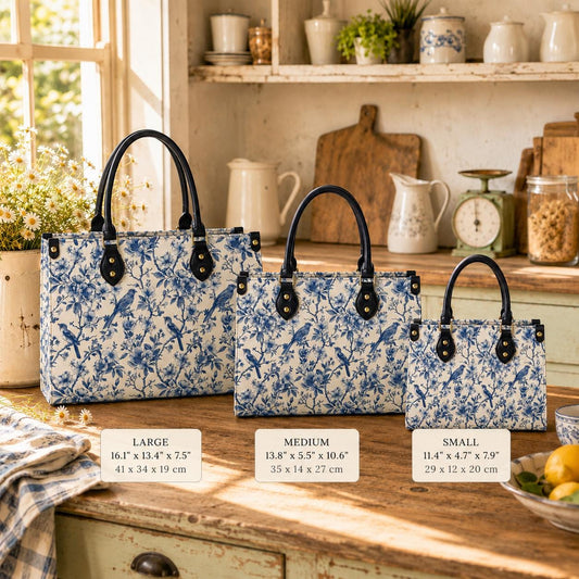 Toile de Jouy Handbag in 3 Sizes - Blue White French Vintage Shoulder Bag