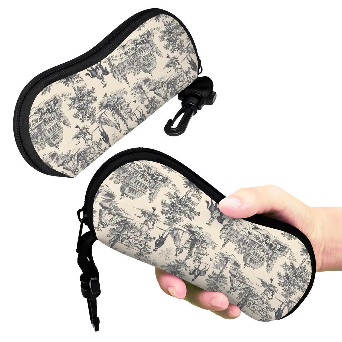 Toile de Jouy Eyeglasses Soft Case – French Vintage Sunglasses Zipper Pouch