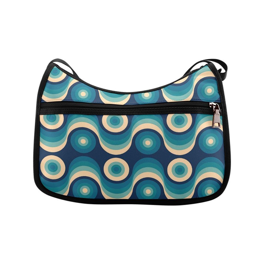 Retro 60s 70s Shoulder Bag – Midcentury Vintage Oxford Fabric Hobo Bag