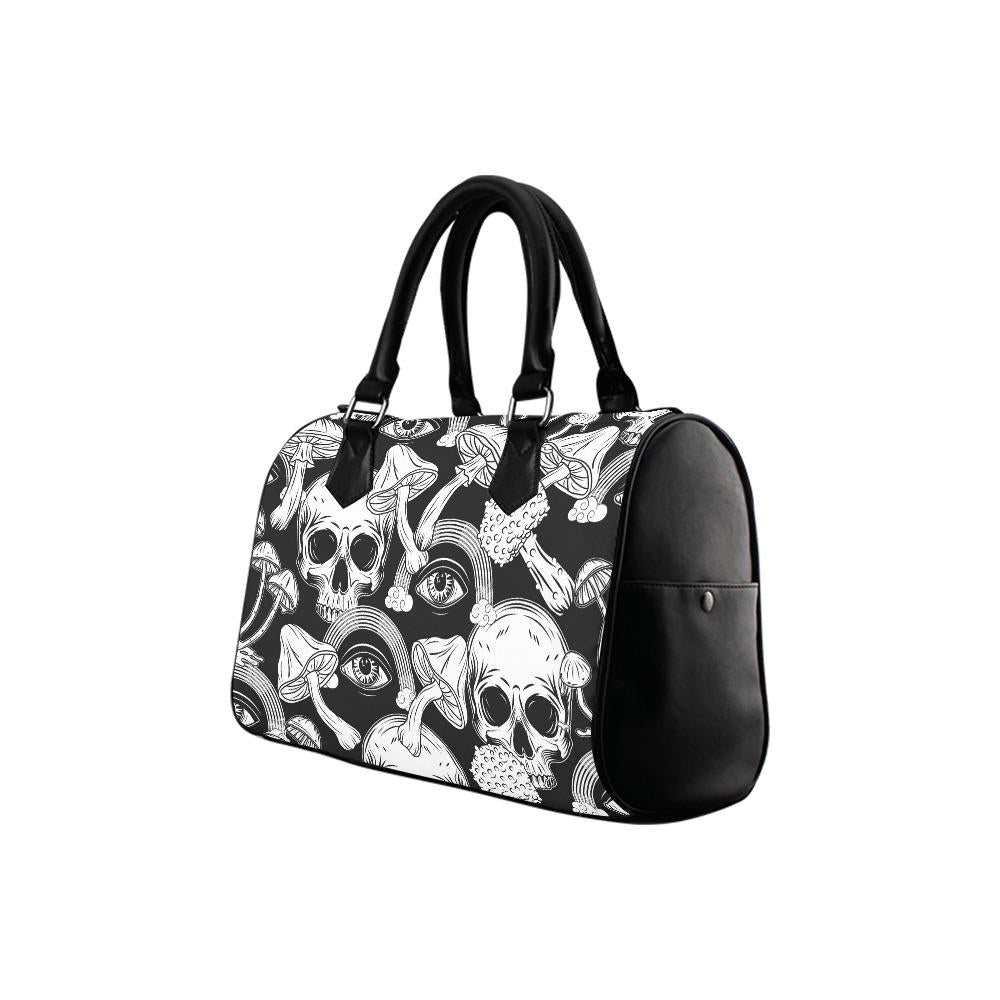 Whimsy Black White Skulls Barrel Handbag – Gothic Alternative Everyday Purse
