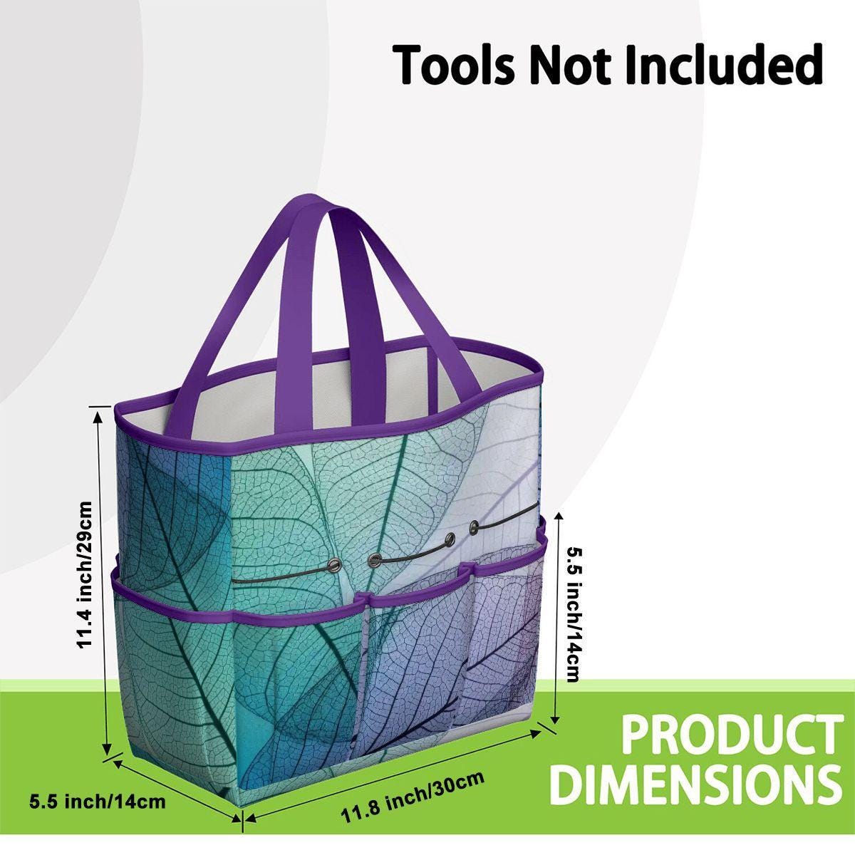 Translucent Leaves Gardening Tool Organizer Bag – Blue to Purple Gradient Tote