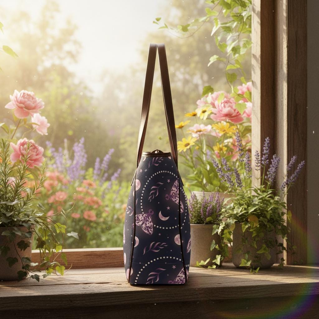 Classic Large Moths & Moon Tote Bag – Dark Academia Waterproof Shopper