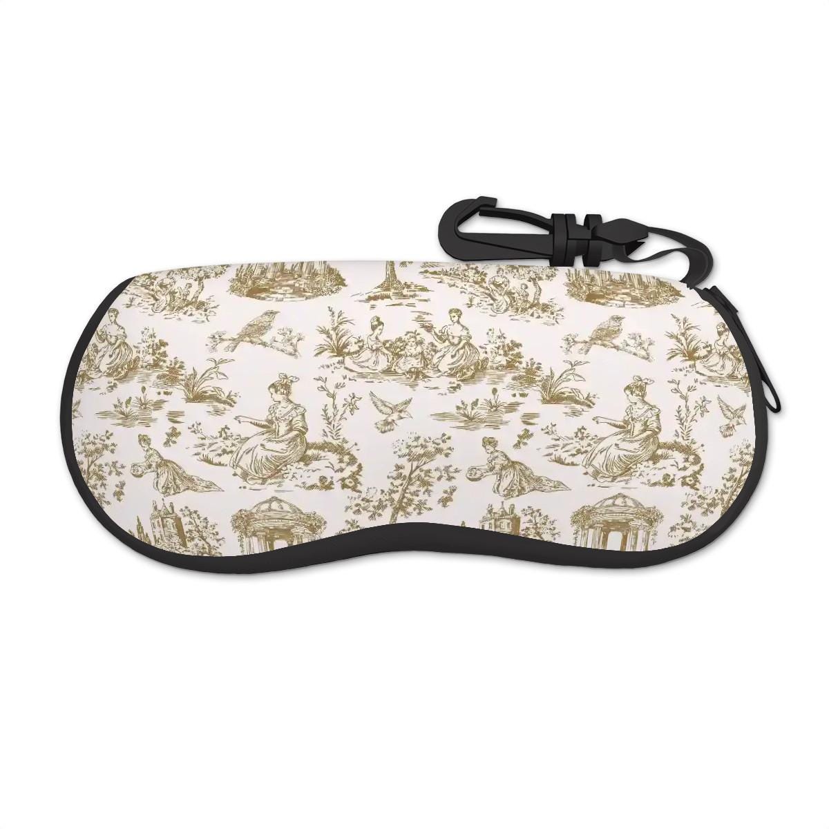Toile de Jouy Eyeglasses Soft Case – French Vintage Sunglasses Zipper Pouch