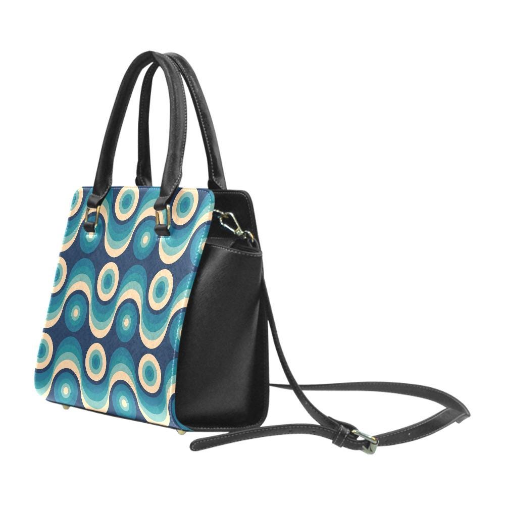 Blue Black Retro 70s Rivet Shoulder Handbag – Vintage Midcentury Style Purse
