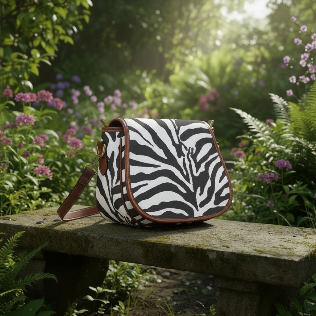 Zebra Print Saddle Bag – Black White Animal Crossbody Handbag