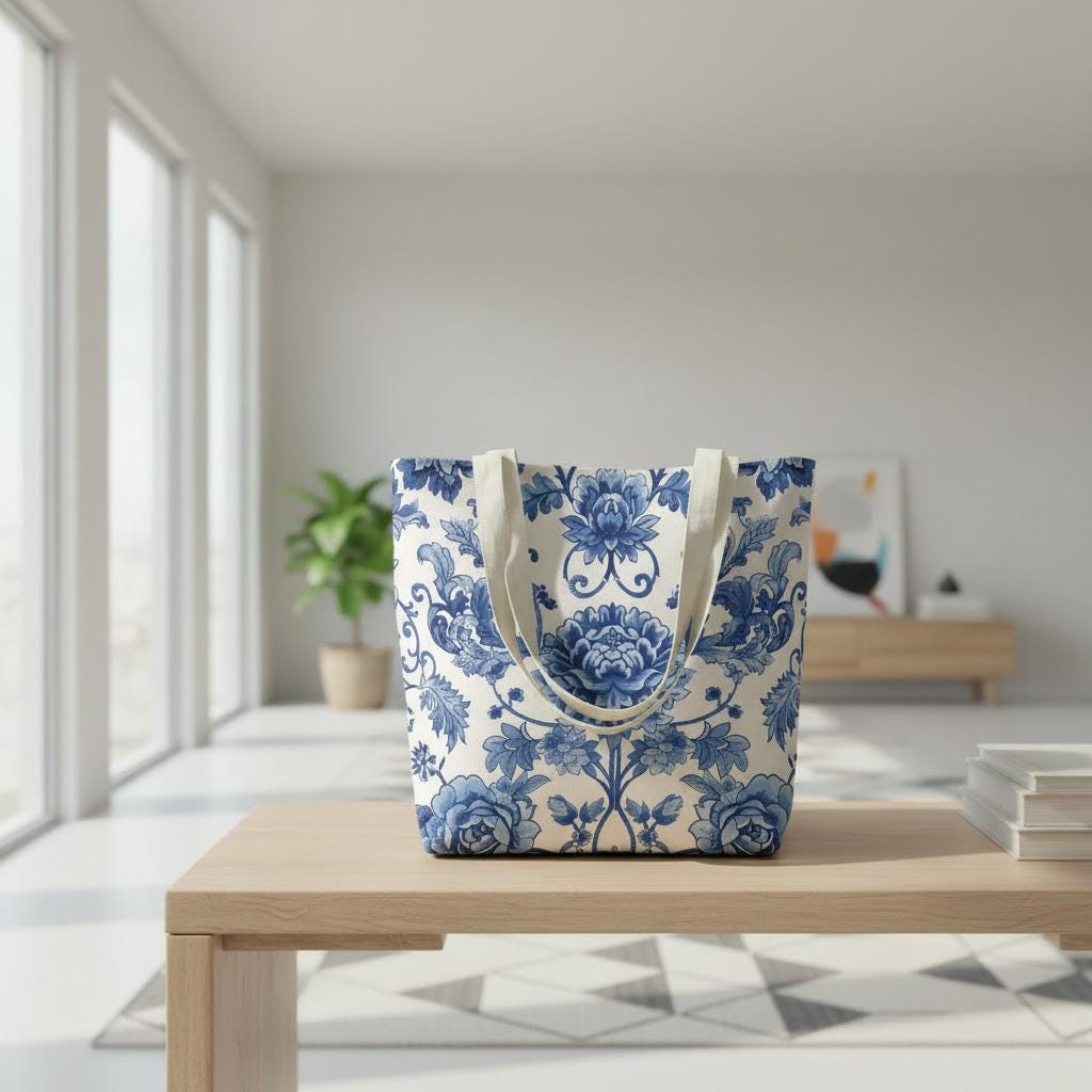 Toile de Jouy Yoga Tote Bag – French Vintage Mat Carrier