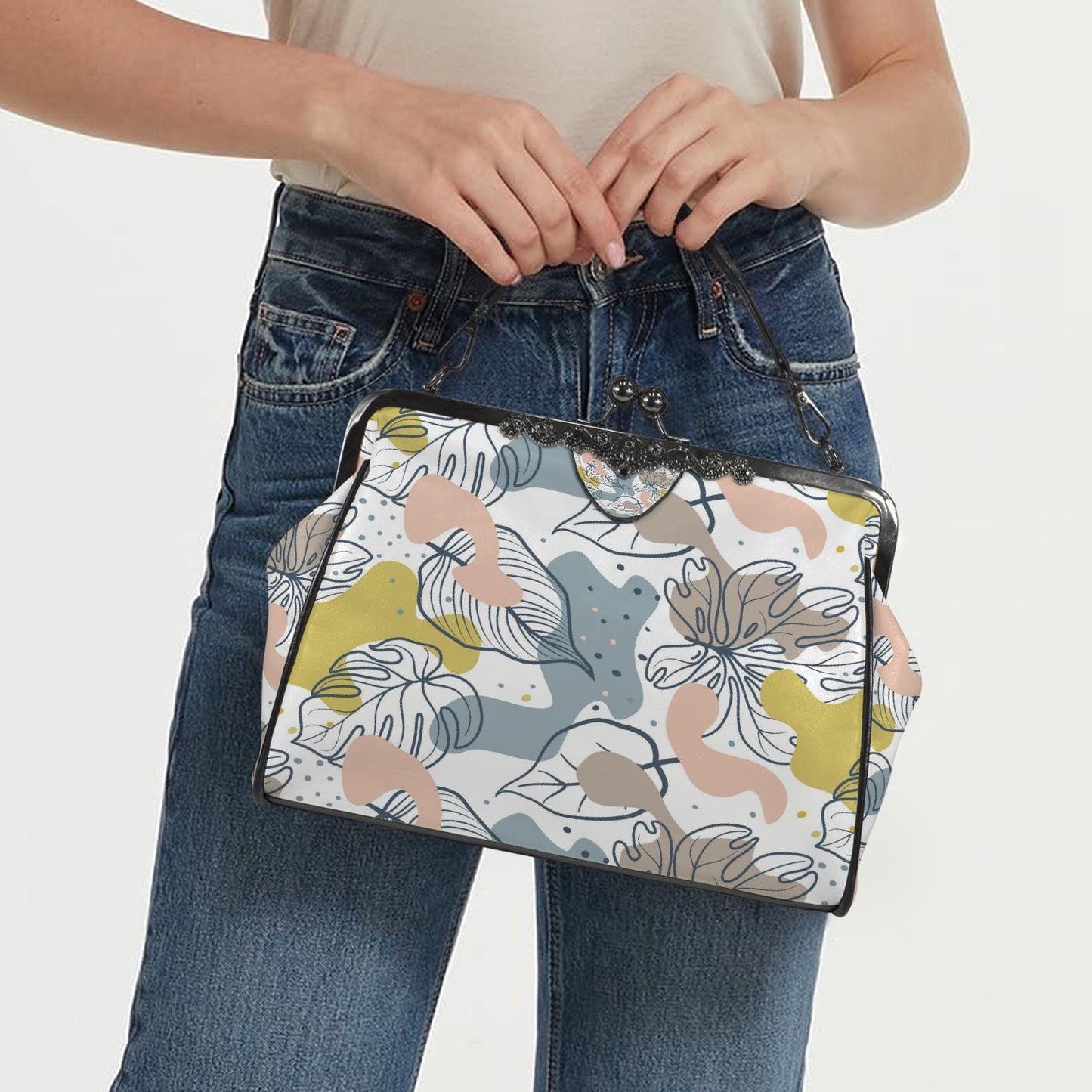 Retro 60s Floral Kisslock Crossbody Bag – Vintage Pastel Feminine Handbag