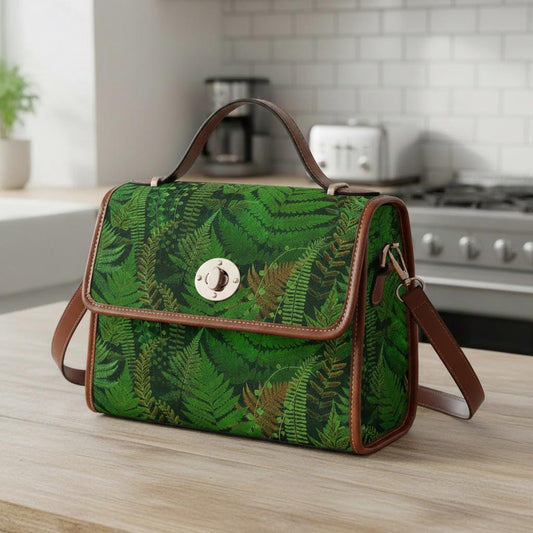 Green Fern Forest Canvas Crossbody Bag – Botanical Dark Academia Handbag