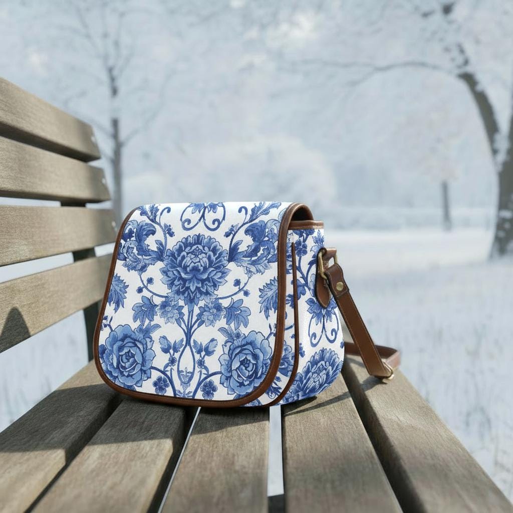 Toile de Jouy Vintage Saddle Bag - French Vintage Style Crossbody