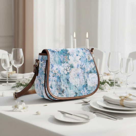 Cottagecore Blue White Floral Saddle Bag – Romantic Vintage Flower Crossbody