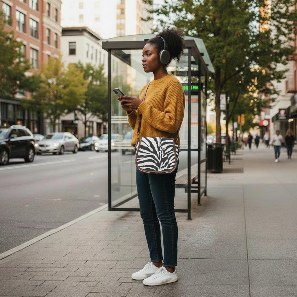 Zebra Print Saddle Bag – Black White Animal Crossbody Handbag