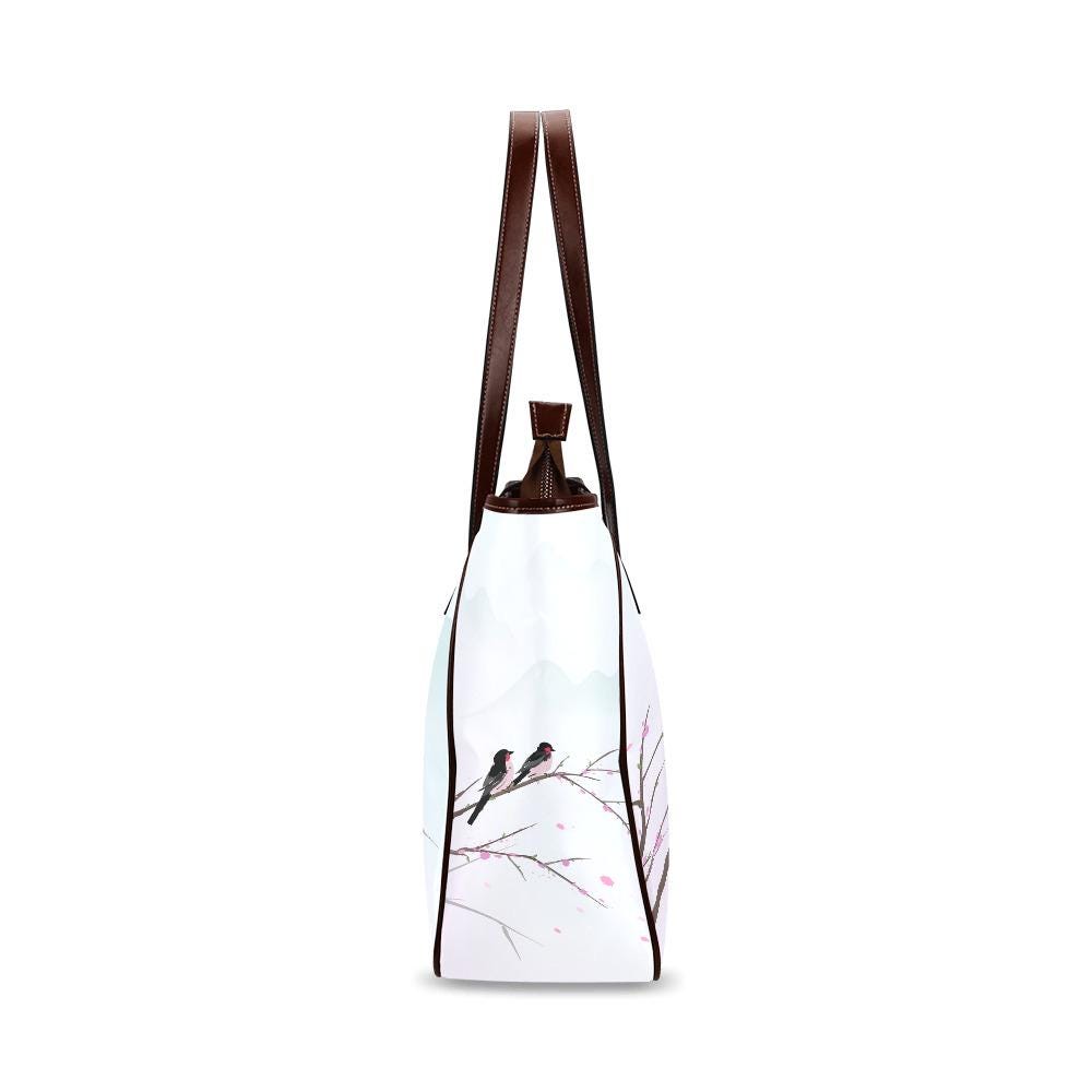 Sakura Watercolor Birds Tote Bag – Large Asian Art Style Handbag