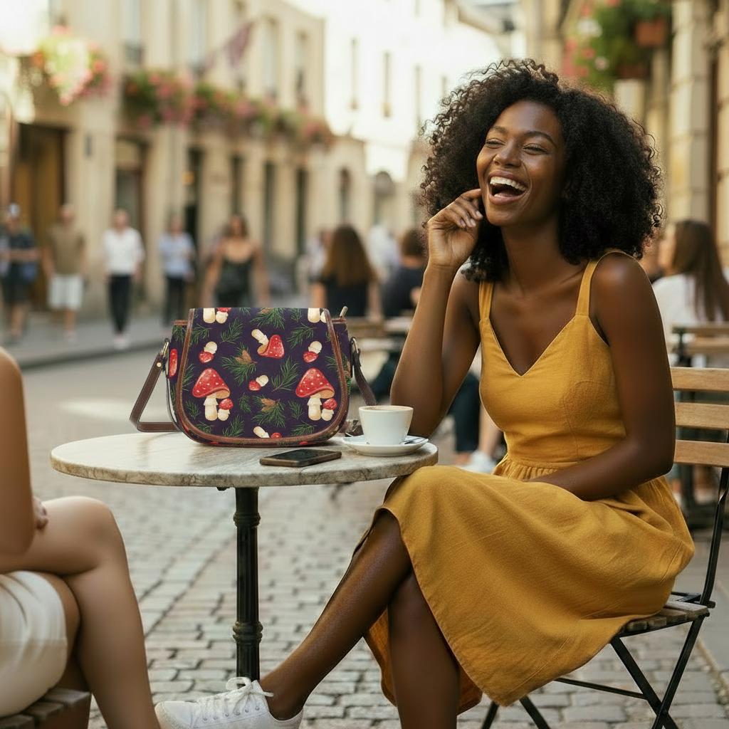Mushroom Forest Saddle Bag, Romantic Dark Academia Crossbody or Shoulder Handbag