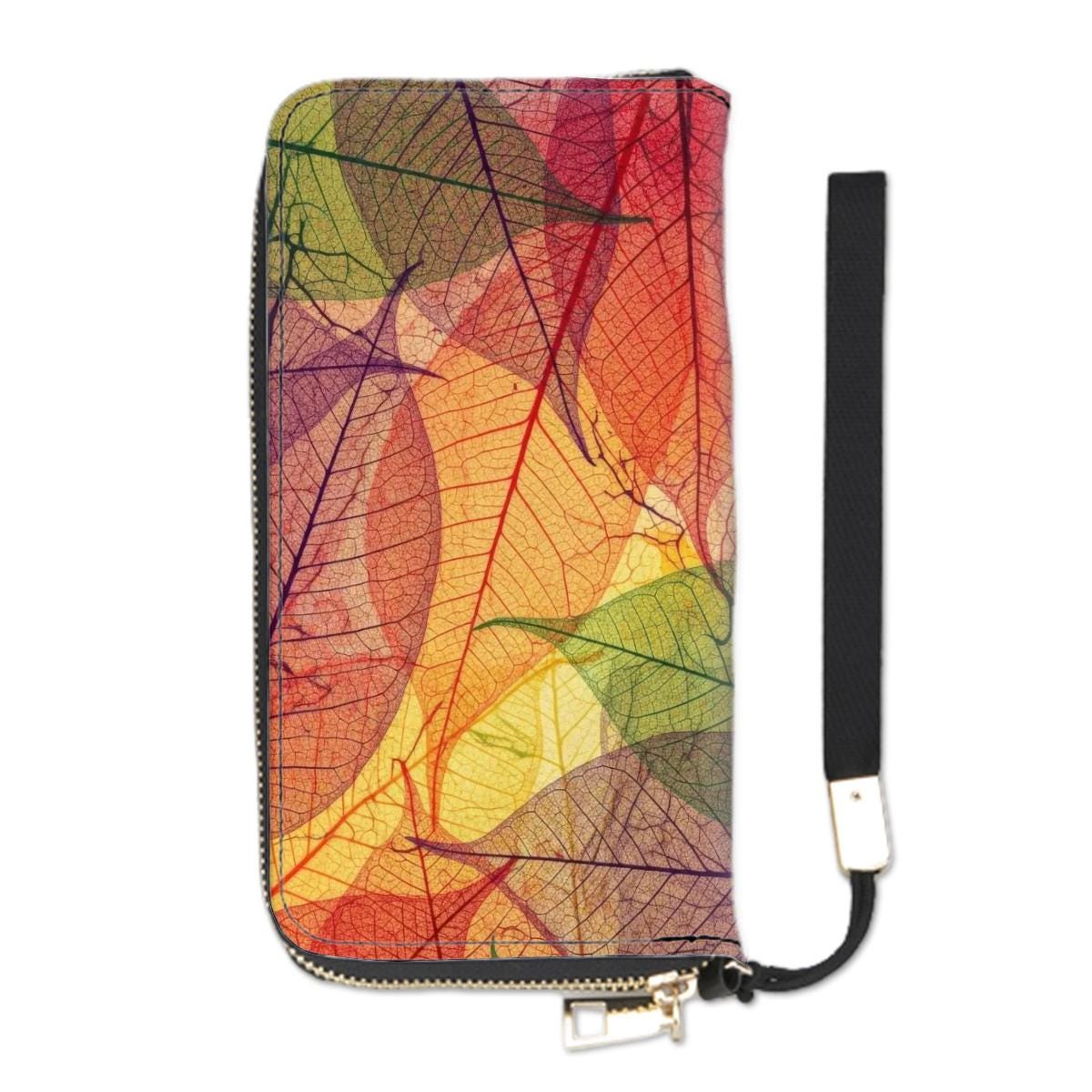 Translucent Leaf Veins Clutch Wallet – Orange Green Vegan Botanical Purse
