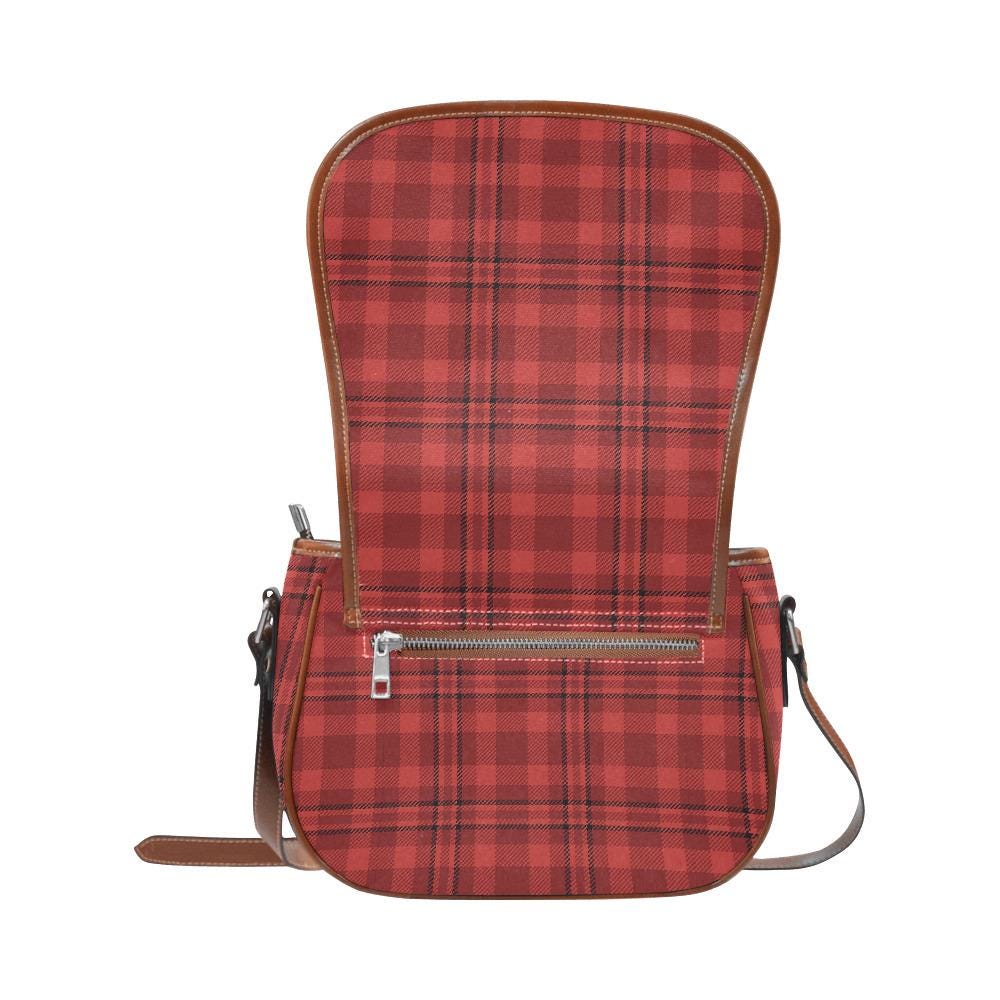 Punk Red Black Checkered Retro Saddle Bag –  Alternative Crossbody Oxford Fabric Handbag