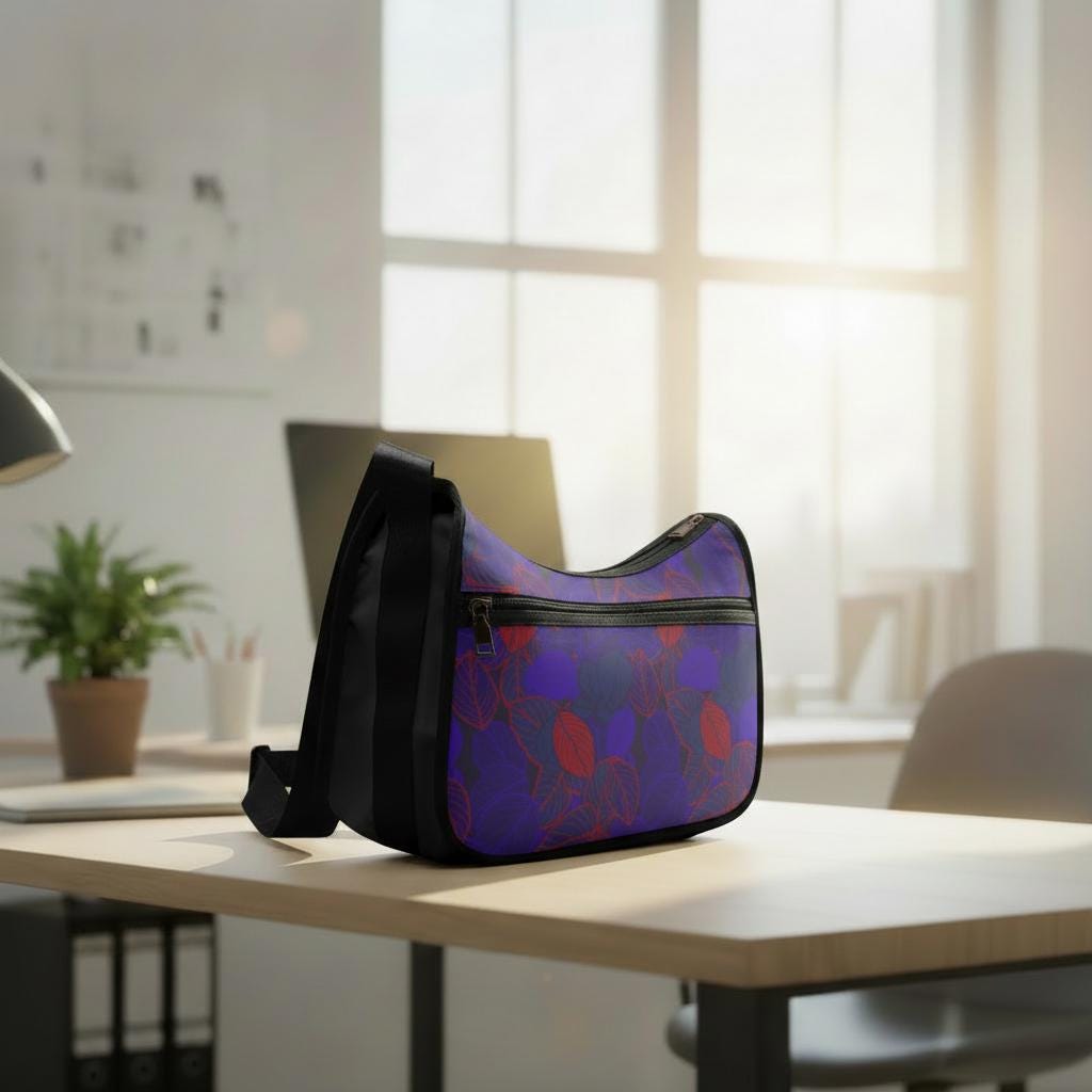 Blue Red Foliage Boho Shoulder Bag – Dark Academia Vegan Oxford Fabric Hobo Bag