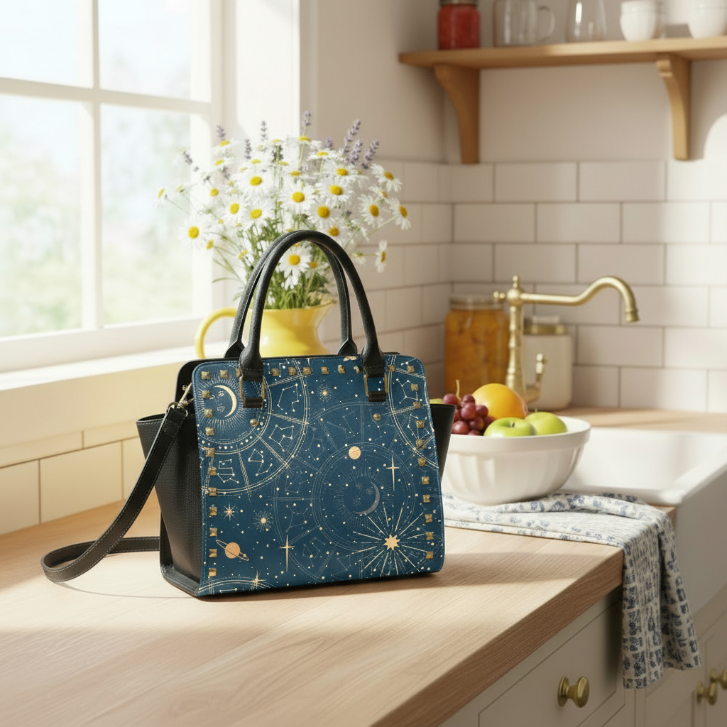 Witchy Astrology Planets & Stars Rivet Shoulder Handbag PU-Leather