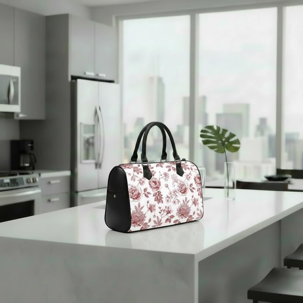 Toile de Jouy Barrel Handbag – Red White French Vintage Bag