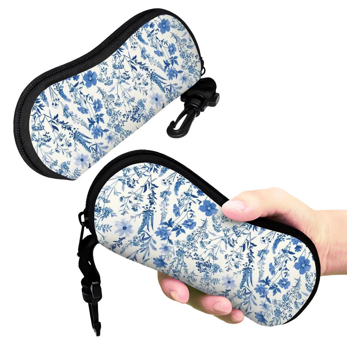 Toile de Jouy Eyeglasses Soft Case – French Vintage Sunglasses Zipper Pouch