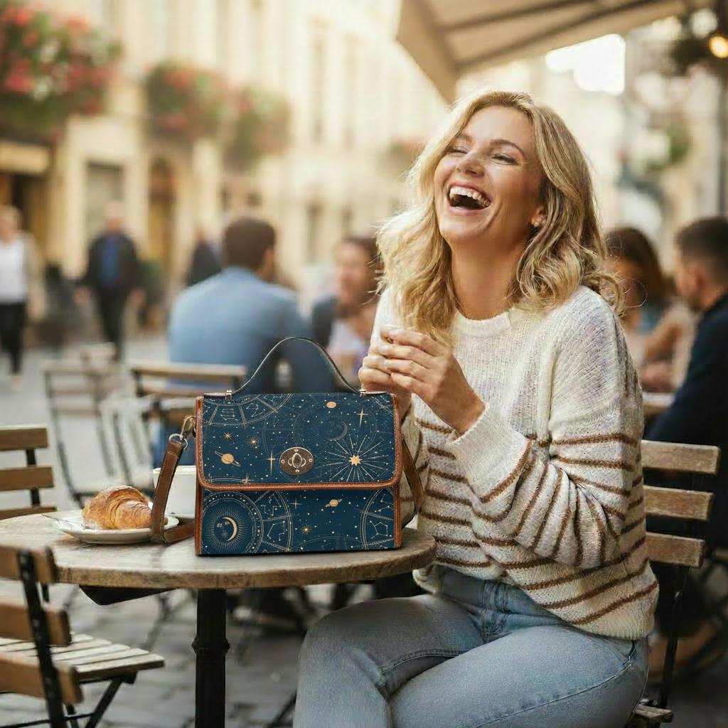 Sac bandoulière en toile astrologie lune étoiles – Style vintage céleste