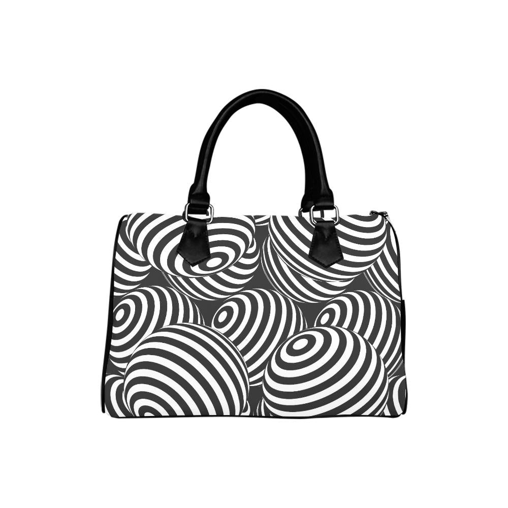 Retro 80s Op-Art Barrel Handbag – Black White Monochrome Everyday Purse