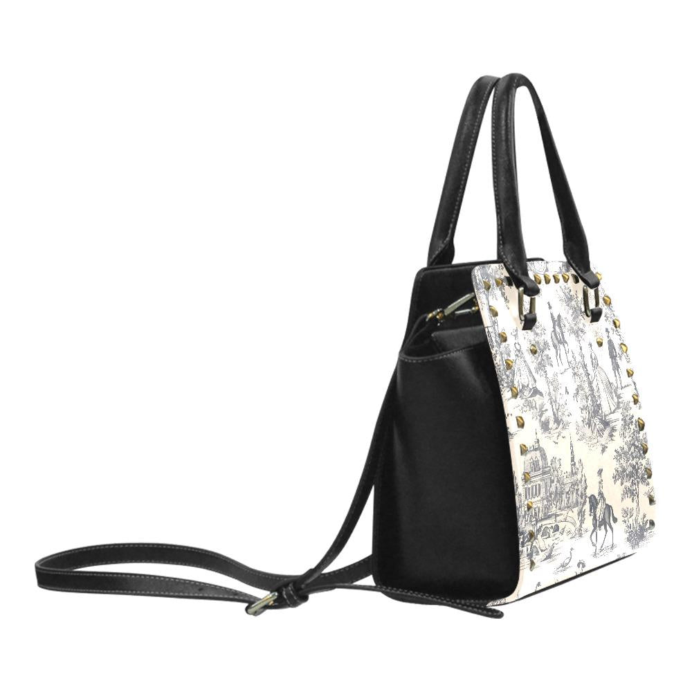 Toile de Jouy Black White Shoulder Handbag – French Vintage Style Purse