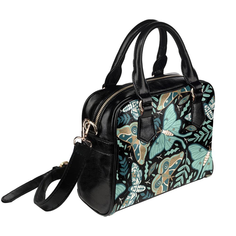 Dark Academia Moths & Moon Shoulder Top Handle Handbag