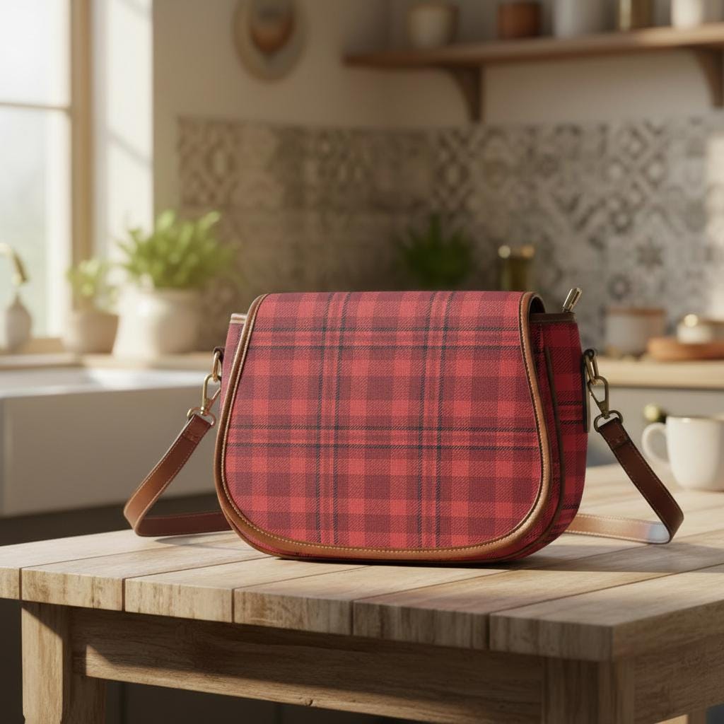 Punk Red Black Checkered Retro Saddle Bag –  Alternative Crossbody Oxford Fabric Handbag