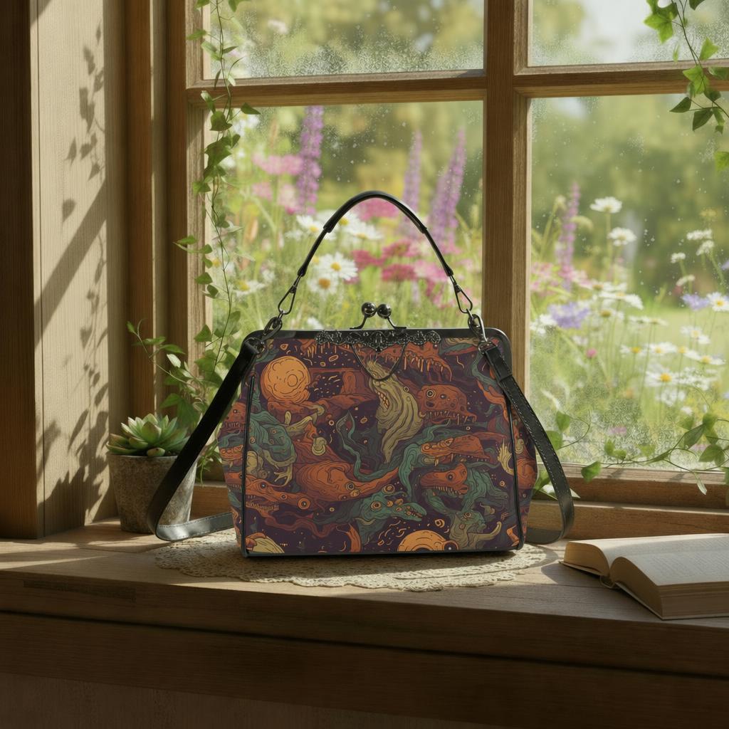 Surreal Monsters Kisslock Crossbody Bag – Moody Gothic Alternative Handbag