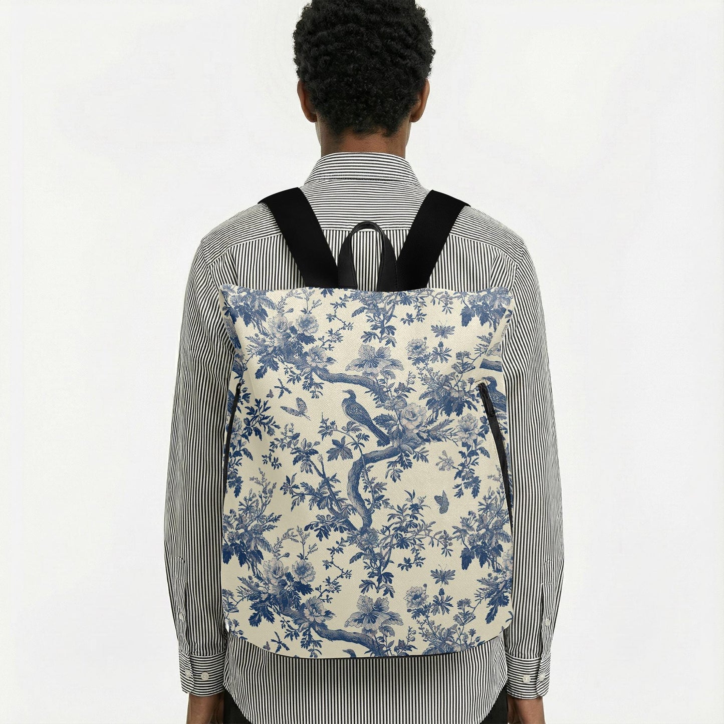Toile de Jouy Canvas Backpack – Blue White French Vintage Daypack
