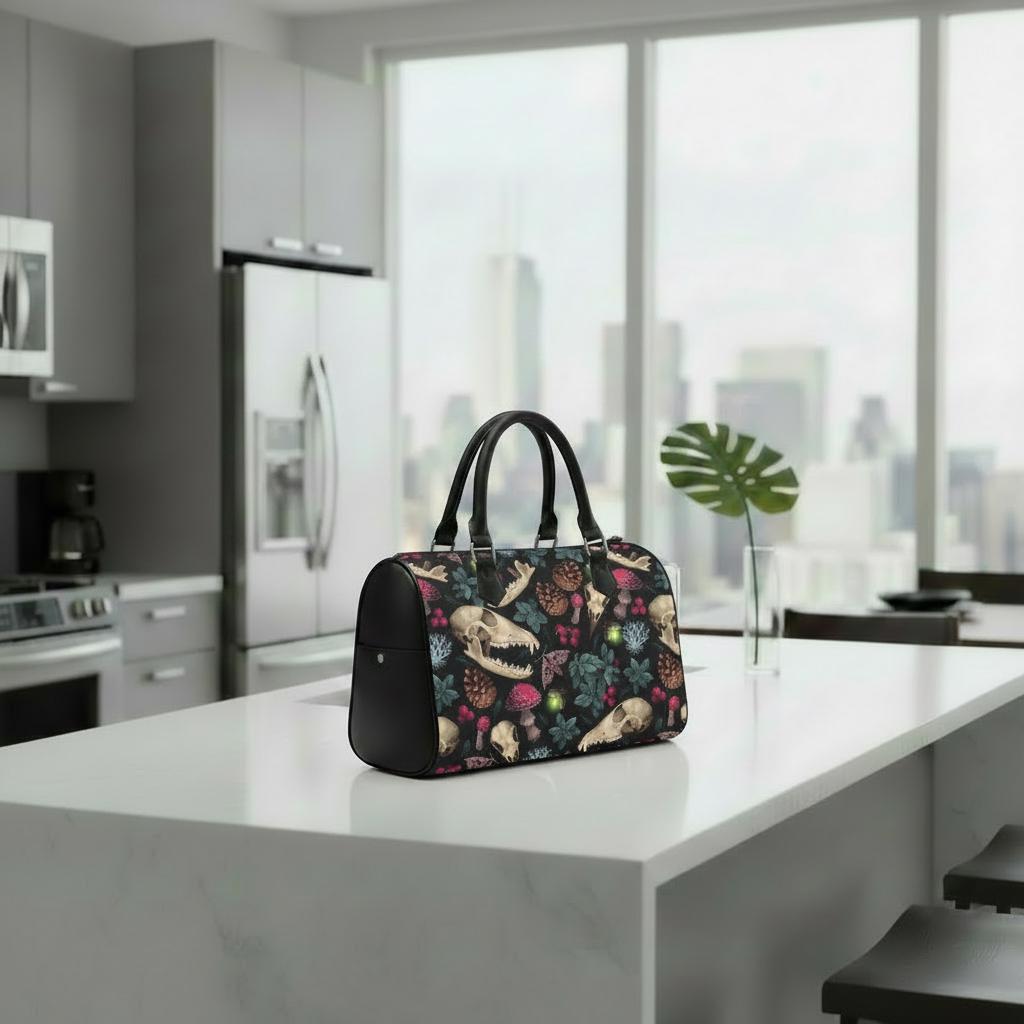 Dark Academia Antler Barrel Handbag – Black Pink Gothic Whimsy Bag