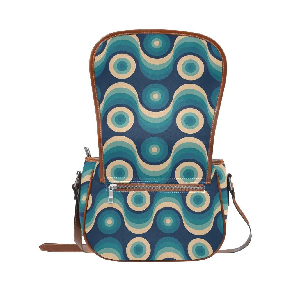 Retro 70s Wave Pattern Saddle Bag - Midcentury Style Crossbody Handbag